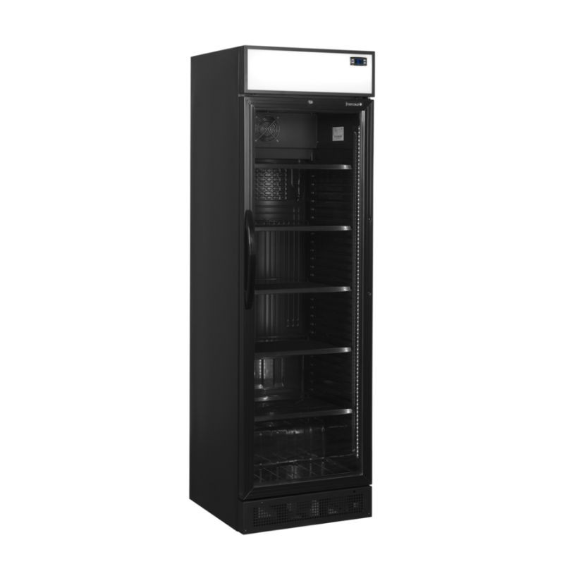 TEFCOLD 358L Juodas šaldomas gėrimų vitrina - Elegantiškas dizainas jūsų gėrimams TEFCOLD 358L Juodas šaldomas gėrimų vitrina - Elegantiškas dizainas jūsų gėrimams