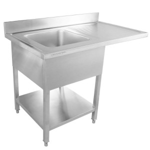 Plautuvė su indaplove, sienele ir lentyna - 1200 x 700 - Lašėjimo padėklas dešinėje - Dynasteel