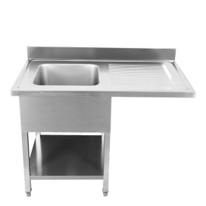 Plautuvė su indaplove, sienele ir lentyna - 1200 x 700 - Lašėjimo padėklas dešinėje - Dynasteel