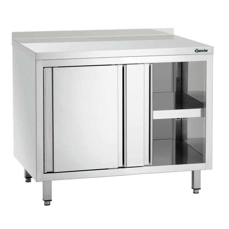 Stainless Steel Cabinet with Sliding Doors, Shelf, and Backsplash - L 1000 mm Stainless Steel Cabinet with Sliding Doors, Shelf, and Backsplash - L 1000 mm