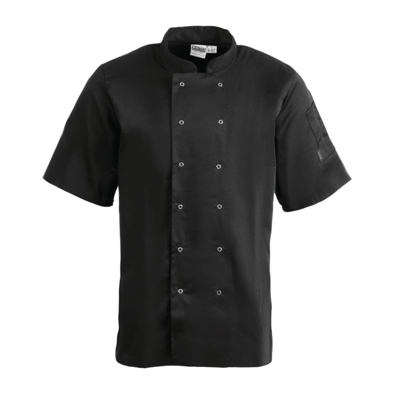 Unisex Black Short Sleeve Vegas Kitchen Jacket - Size M - Whites Chefs Clothing - Fourniresto Unisex Black Short Sleeve Vegas Kitchen Jacket - Size M - Whites Chefs Clothing - Fourniresto