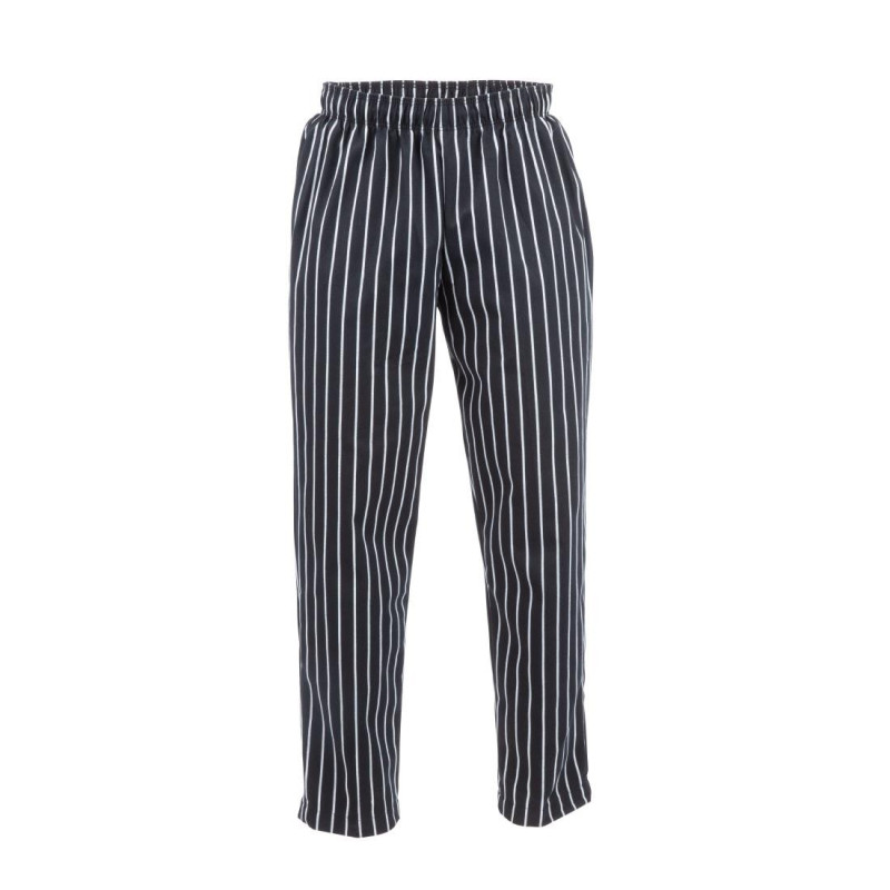 Mixed Black and White Striped Baggy Kitchen Pants - Size S - Chef Works - Fourniresto Mixed Black and White Striped Baggy Kitchen Pants - Size S - Chef Works - Fourniresto