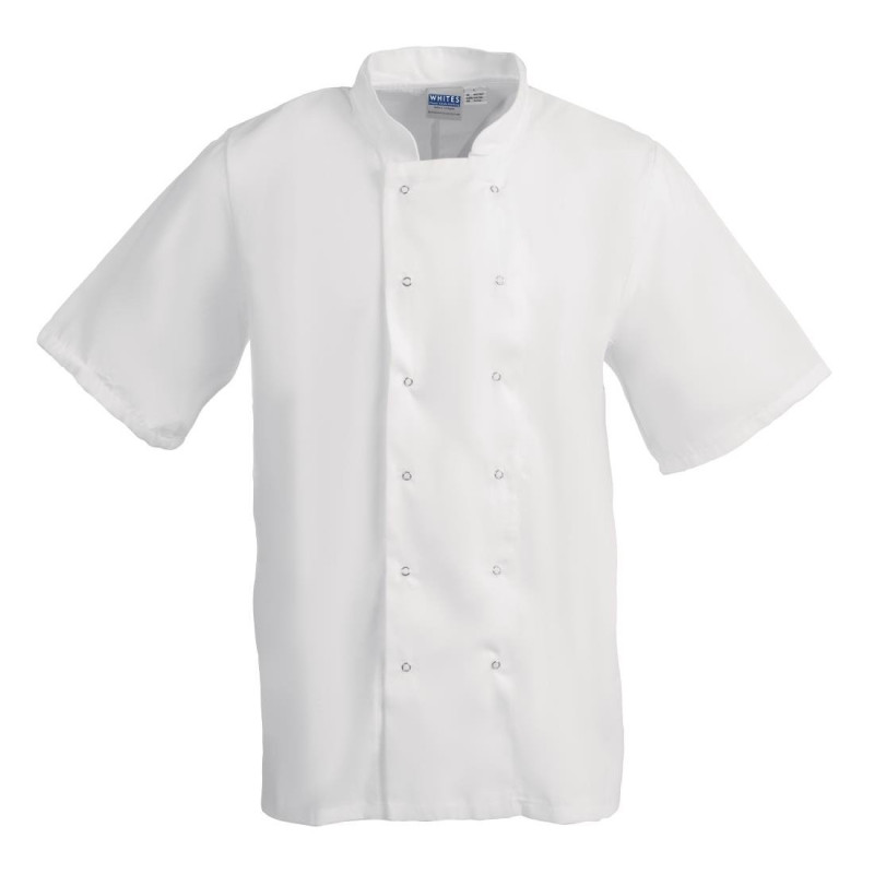 Balta trumpomis rankovėmis virtuvės striukė Bostonas - dydis S - Whites Chefs Clothing - Fourniresto Balta trumpomis rankovėmis virtuvės striukė Bostonas - dydis S - Whites Chefs Clothing - Fourniresto