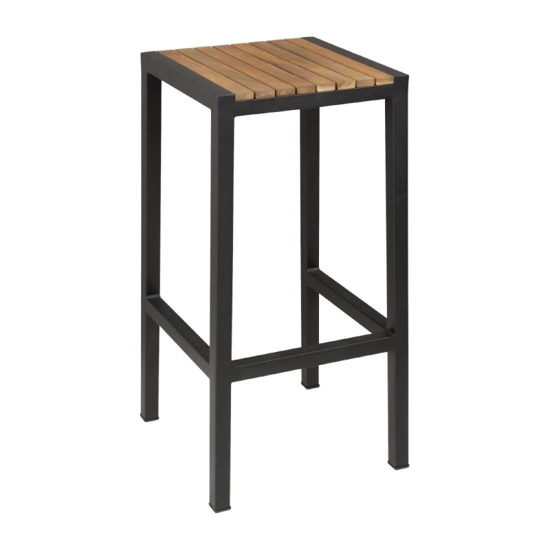Steel and Acacia Bar Stools - Set of 2 - Bolero - Fourniresto Steel and Acacia Bar Stools - Set of 2 - Bolero - Fourniresto