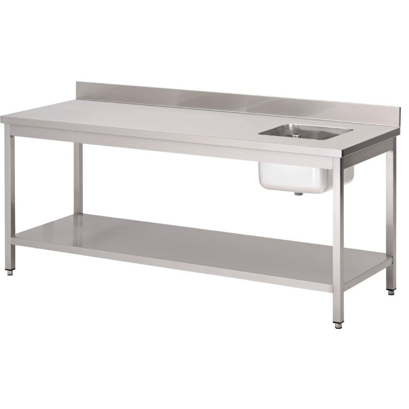 Virtuvės stalas su dešinėje esančiu praustuvu ir nerūdijančio plieno atlošu - L 1400 x P 700 mm - Gastro M Virtuvės stalas su dešinėje esančiu praustuvu ir nerūdijančio plieno atlošu - L 1400 x P 700 mm - Gastro M