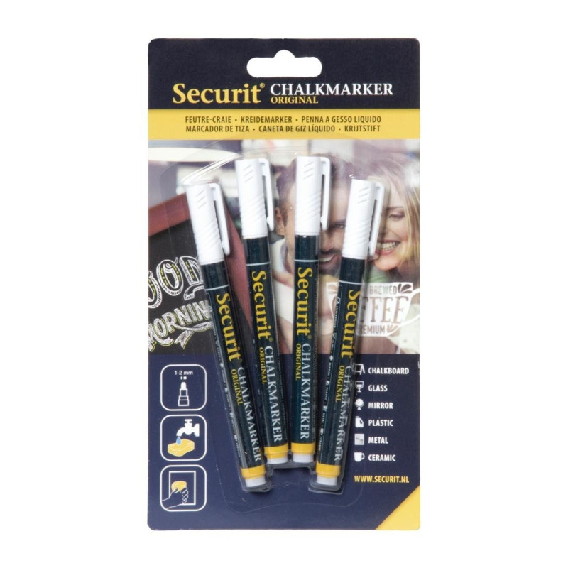 Balti skystieji kreidiniai markeriai - 4 vnt. - Securit - Fourniresto Balti skystieji kreidiniai markeriai - 4 vnt. - Securit - Fourniresto