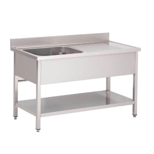 Plieninė kriauklė su apatiniu lentyna 1 dubuo kairėje - L 1200 x P 700 mm - Gastro M
