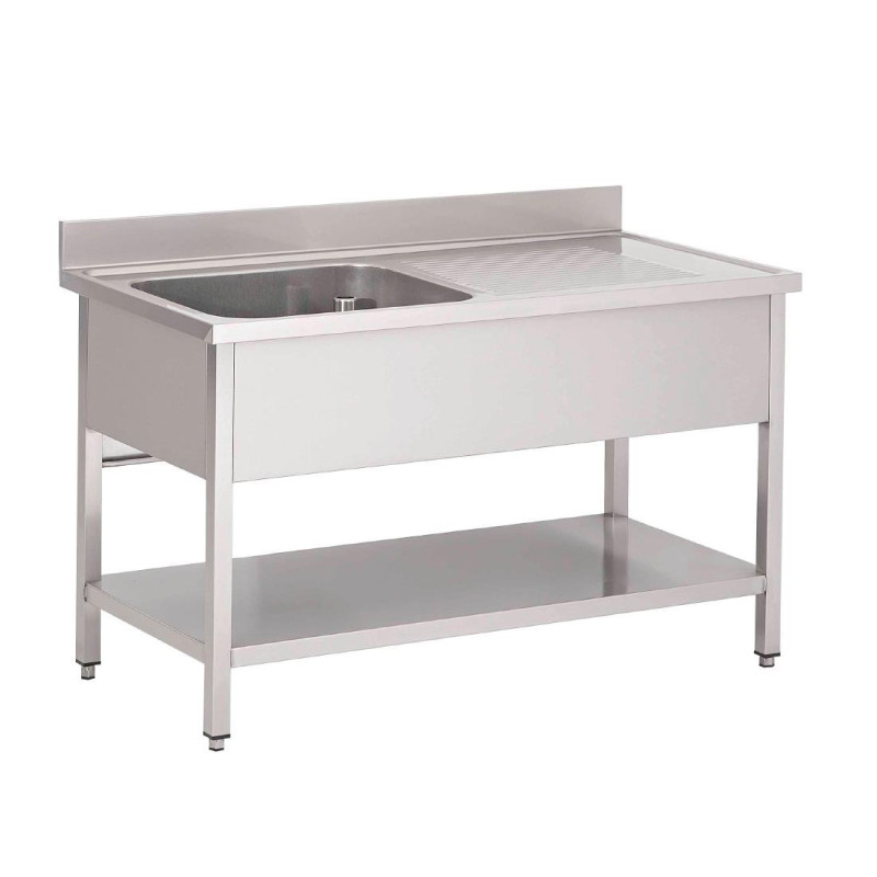 Plieninė kriauklė su apatiniu lentyna 1 dubuo kairėje - L 1200 x P 700 mm - Gastro M