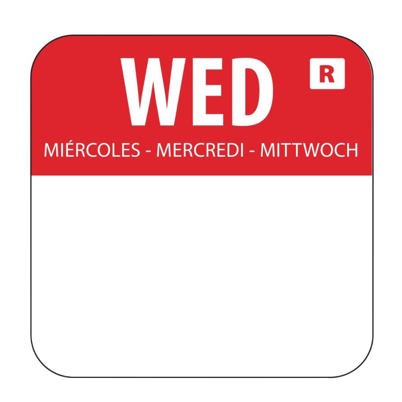 Etiquettes alimentaires rouge "Mercredi" - - Lot de 1000 - Vogue - Fourniresto Etiquettes alimentaires rouge "Mercredi" - - Lot de 1000 - Vogue - Fourniresto