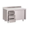 Table Armoire en Inox avec Dosseret 3 Tiroirs À Droite et Portes Coulissantes - L 1200 x P 700mm - Gastro M