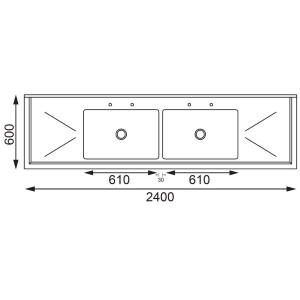 Plieno nerūdijančio plieno kriauklė - I 2400 x G 600 mm - Vogue