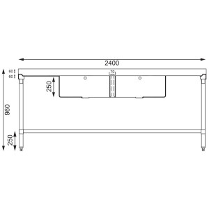 Plieno nerūdijančio plieno kriauklė - I 2400 x G 600 mm - Vogue