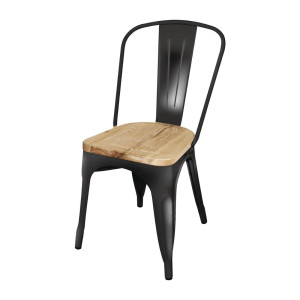 Juoda plieninė kėdė su medine sėdyne - 4 vnt. rinkinys - Bolero