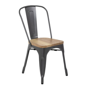 Kėdės iš plieno su medine sėdynė - metalizuotas pilkas - 4 vnt. - Bolero