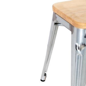 Plieninės žemos bistro kėdės su medine sėdyne - 4 vnt. rinkinys - Bolero