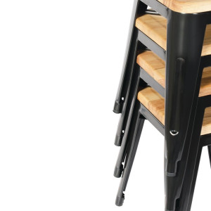 Taburetai Bistro Žemi Juodi Plieniniai su Medine Sėdyne - Komplektas iš 4 - Bolero