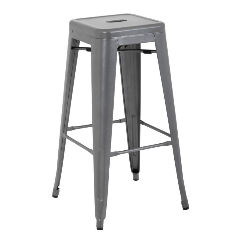 Tabourets Hauts en Acier Galvanisé Gris Métalisé - Lot de 4 - Bolero Tabourets Hauts en Acier Galvanisé Gris Métalisé - Lot de 4 - Bolero