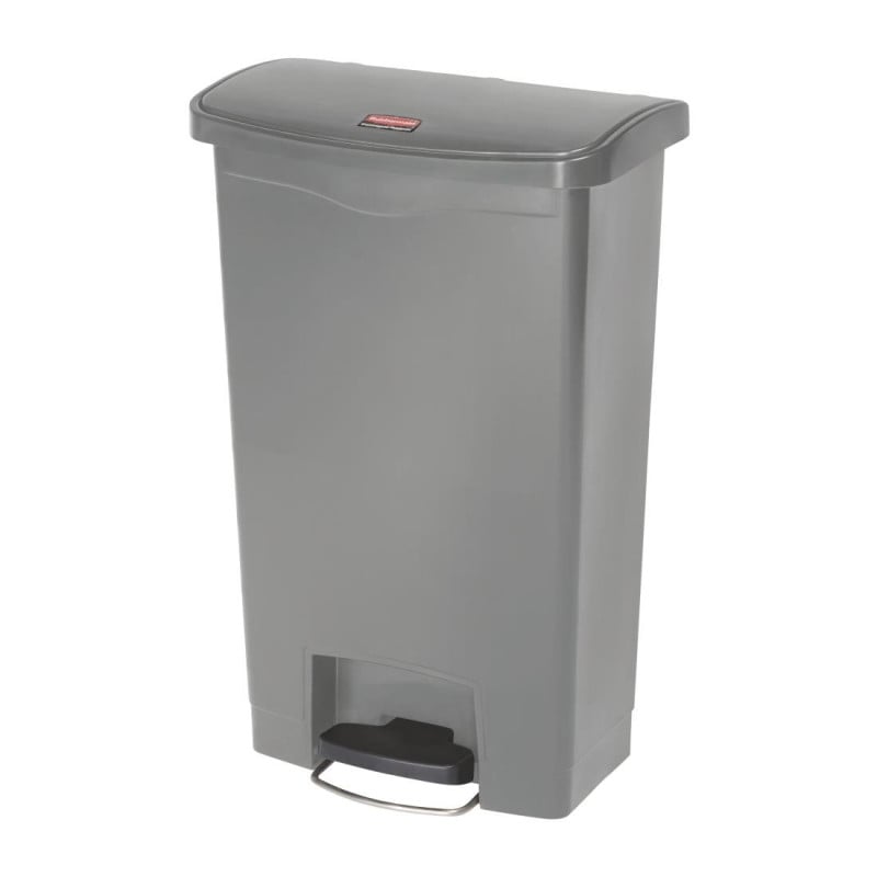 Priekinė pilka pedalų šiukšliadėžė 50L - Higieniška ir praktiška | Rubbermaid Priekinė pilka pedalų šiukšliadėžė 50L - Higieniška ir praktiška | Rubbermaid