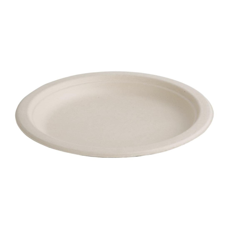 Assiettes rondes compostables en bagasse naturelle - Lot de 50, 260mm Assiettes rondes compostables en bagasse naturelle - Lot de 50, 260mm
