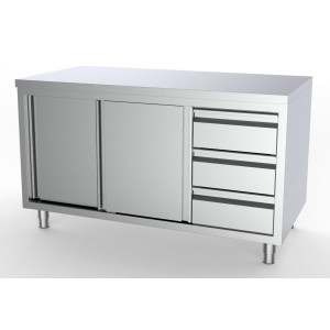 Meuble Inox Bas GN 1/1 - 2 Portes et 3 Tiroirs à Droite - L 2000 x P 700 mm - CombiSteel