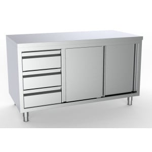 Meuble Inox Bas - 2 Durys ir 3 Stalčiai kairėje - L 1600 x P 700 mm - CombiSteel