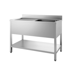 Plautuvė 1 su Nutekėjimo Skyriumi Kairėje su Nugarėle ir Lentyna - L 2000 x P 600 mm - CombiSteel