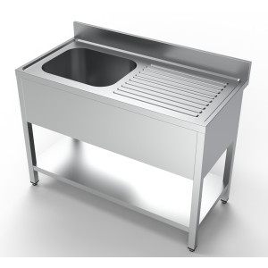 Plautuvė 1 Dubuo ir Lašintuvas Dešinėje su Nugarėle ir Lentyna - L 1200 x P 600 mm - CombiSteel