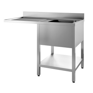 Plienas 1 Bakas ir Praėjimas Indaplovei Kairėje su Nugarėle ir Nuimama Lentyna - L 1200 x P 700 mm - CombiSteel