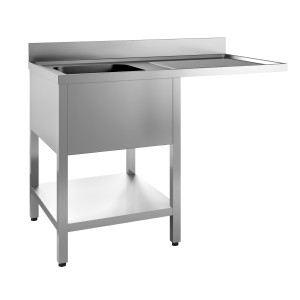 Plautuvė 1 Bakas ir Praėjimas Indaplovei Dešinėje su Atlošu ir Nuimama Lentyna - L 1200 x P 700 mm - CombiSteel