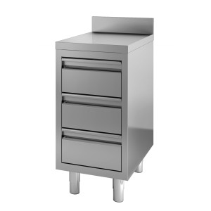 Nerūdijančio plieno apatinė spintelė su 3 stalčiais ir atlošu - L 600 x P 700 mm - CombiSteel