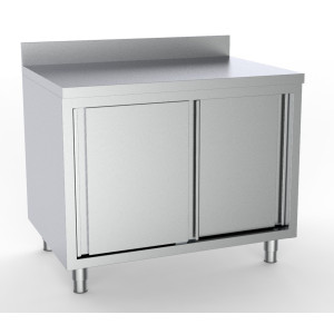 Stainless Steel Base Cabinet with 2 Doors and Backsplash - L 1400 x P 700 mm - CombiSteel