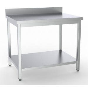 Stalas iš nerūdijančio plieno su atlošu ir lentyna - L 800 x P 600 mm - CombiSteel