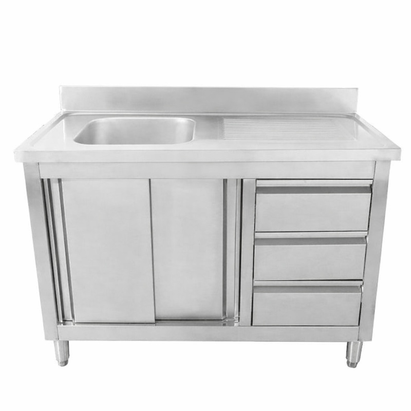 Meuble Plonge 1 Bac avec Dosseret et 3 Tiroirs - 1200 x 600 mm - Bac à Gauche - Dynasteel