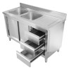 Meuble Plonge 2 Bacs su Atlošu - 1400 x 600 mm - Bakas kairėje - Dynasteel