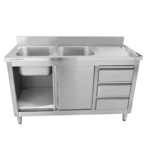 Meuble Plonge 2 Bacs su Atlošu - 1400 x 600 mm - Bakas kairėje - Dynasteel