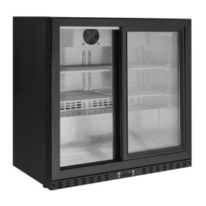 Compact refrigerated back bar with 2 glass doors for restaurant, bar, brewery.