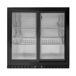 Compact refrigerated back bar with 2 glass doors for restaurant, bar, brewery.