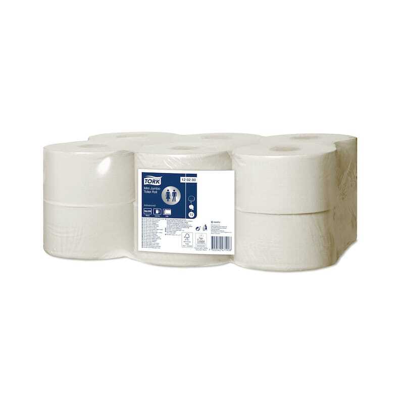 Mini jumbo advanced white toilet paper - Pack of 12 from Tork, economical and efficient. Mini jumbo advanced white toilet paper - Pack of 12 from Tork, economical and efficient.