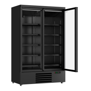 Teigiama šaldymo vitrina su 2 durimis, juoda - 1000L | CombiSteel