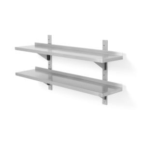 Reguliuojama sieninė lentyna su 2 lygiais ir 2 laikikliais - L 1200 x 300 mm - HENDI