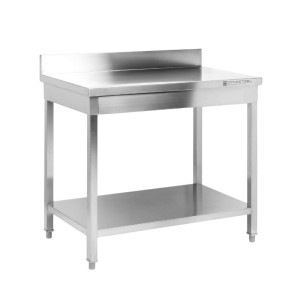 Nerūdijančio plieno stalas 1600x700 mm su atlošu ir apatine lentyna