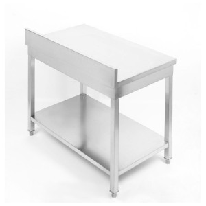 Nerūdijančio plieno stalas 1600x600 mm su atlošu ir apatine lentyna