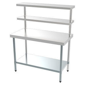 Stalas iš nerūdijančio plieno su apatiniu lentyna ir 2 viršutinėmis lentynomis – 1800 x 600 mm - CombiSteel