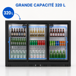 Atgalinis baras šaldytuvas 320 L 3 stumdomos stiklinės durys