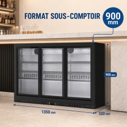 Atgalinis baras šaldytuvas 320 L 3 stumdomos stiklinės durys