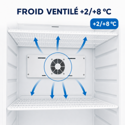 Ventiliuojama šaldymo spinta 527 L +2/+8 °C — Pilnos durys