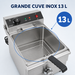 Fritezė profesionali 13 L 3000 W su išleidimu - Nerūdijantis plienas