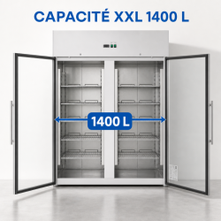 Teigiama šaldymo spinta 1400 L 2 stiklinės durys GN 2/1