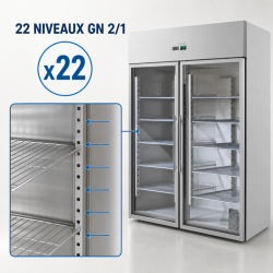 Teigiama šaldymo spinta 1400 L 2 stiklinės durys GN 2/1