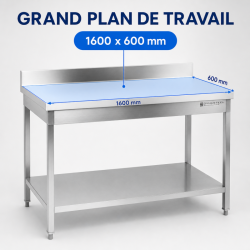 Nerūdijančio plieno stalas 1600x600 mm su atlošu ir apatine lentyna